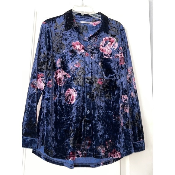 BELLE BY KIM GRAVEL VELVET SHIRT W/POCKETS SIZE M - Picture 2 of 6